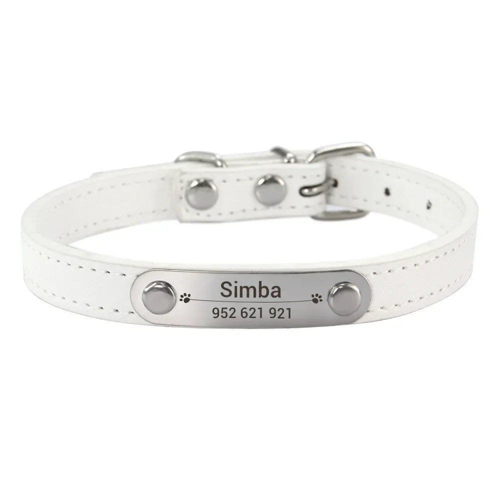 Personalized PU Leather Dog Collar Custom Name ID 16 Colors