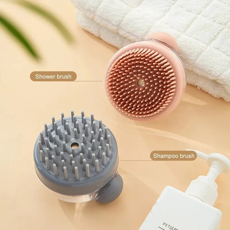 Pet Bath Brush with Shampoo Dispenser Soft Silicone Grooming Tool