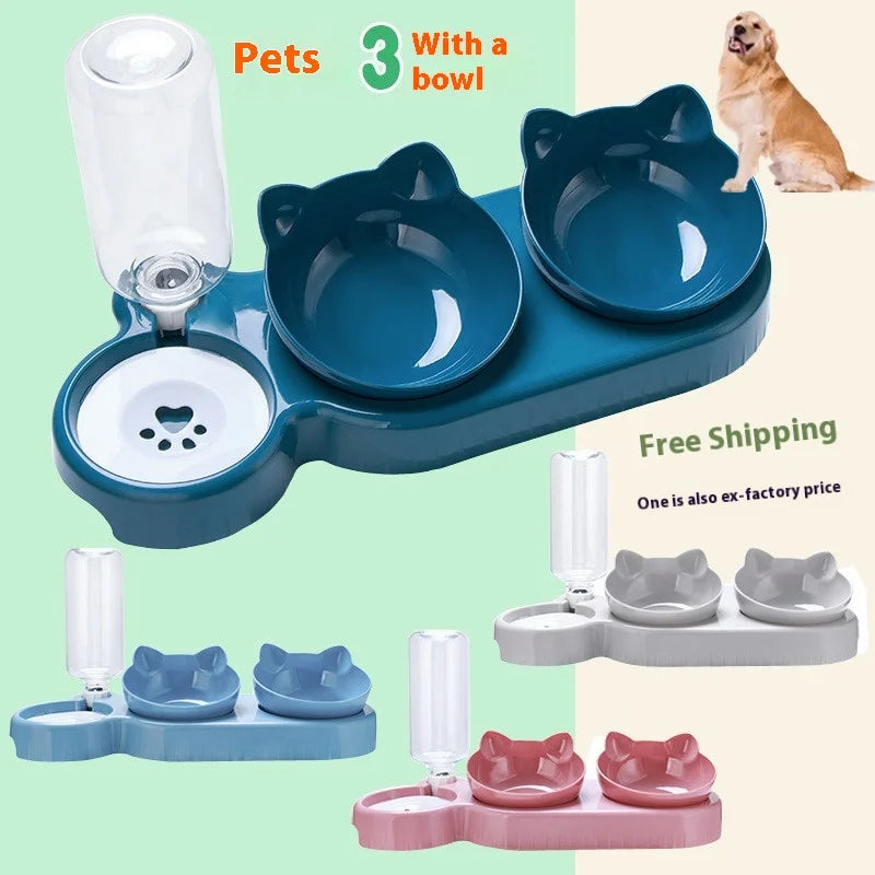 3-in-1 Pet Bowl | Tilt Diet Feeder with Gravity Water Bottle