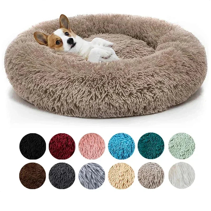 Round Plush Donut Dog Bed  Calming Sofa Bed for Cats & Dogs