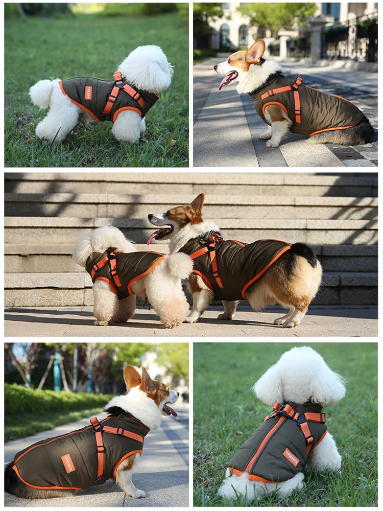Waterproof Puppy Jacket with Harness Warm Winter Dog Vest