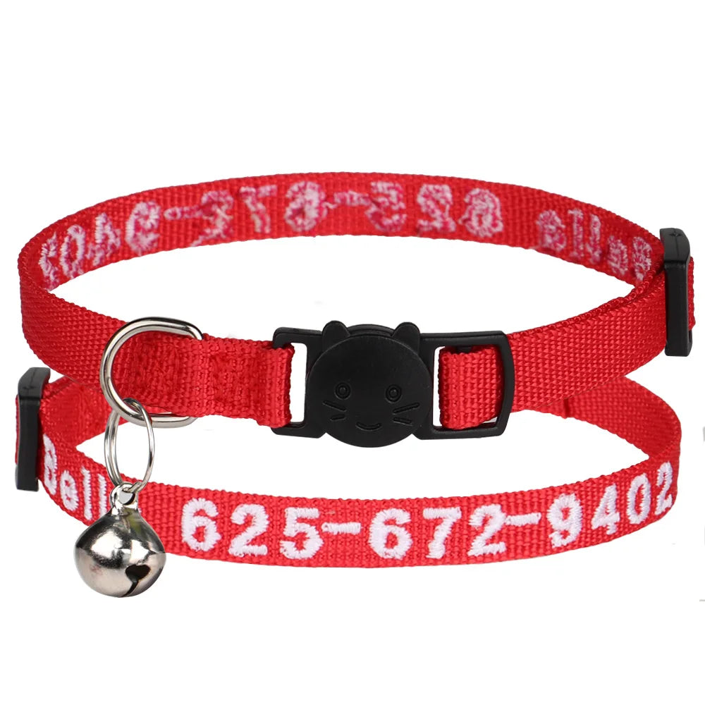 Custom Embroidered Cat & Dog Collar Adjustable Nylon ID Collar