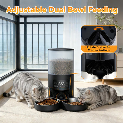 6L Automatic Dual Bowl Pet Feeder Timed Cat & Dog Food Dispenser