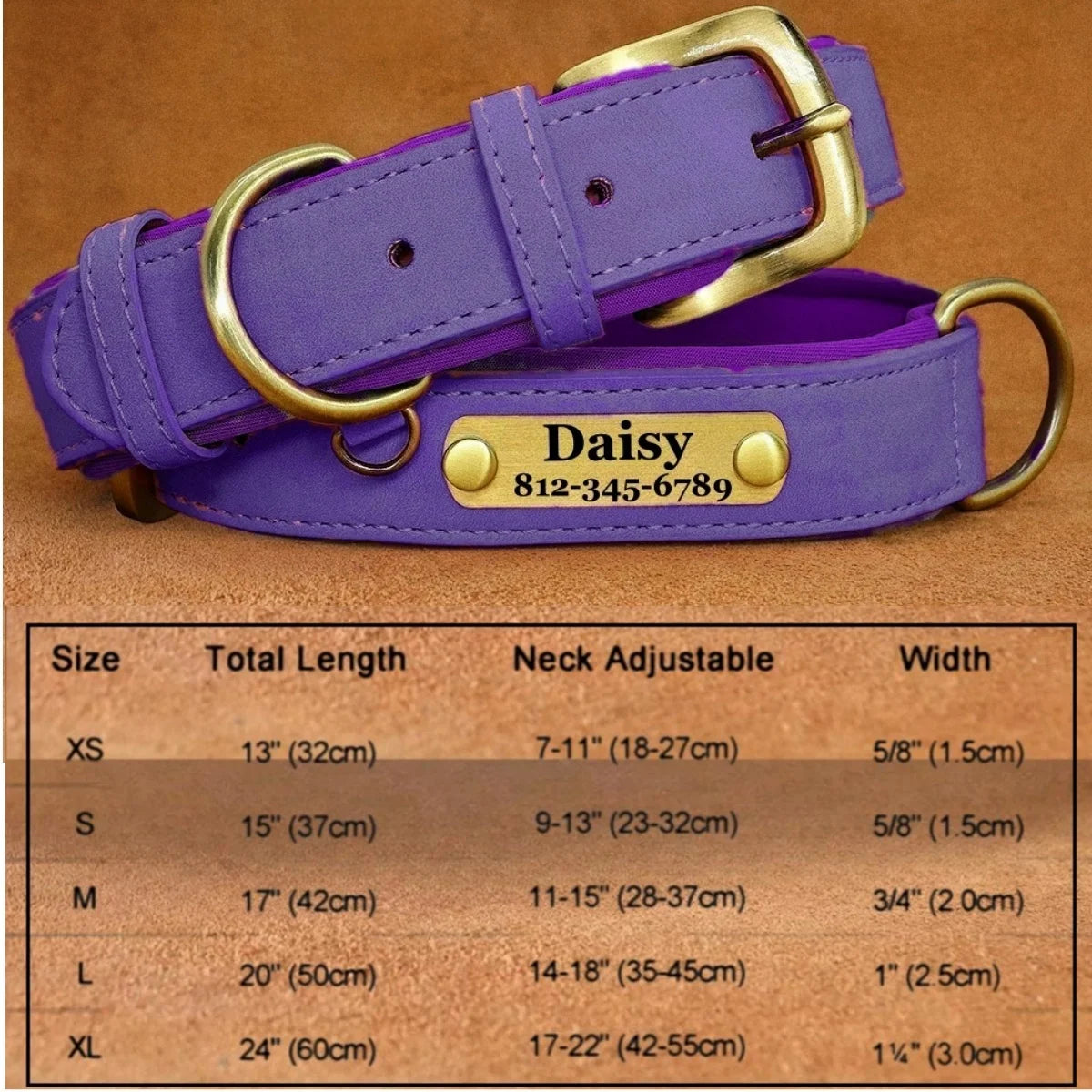 Customizable Leather Dog Collar Engraved Nameplate & ID Tag