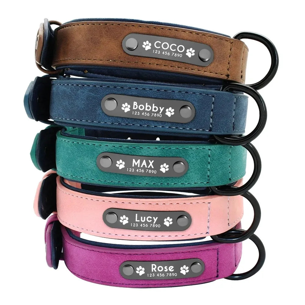 Personalized Leather Dog Collar Custom Name ID Tag for All Dogs