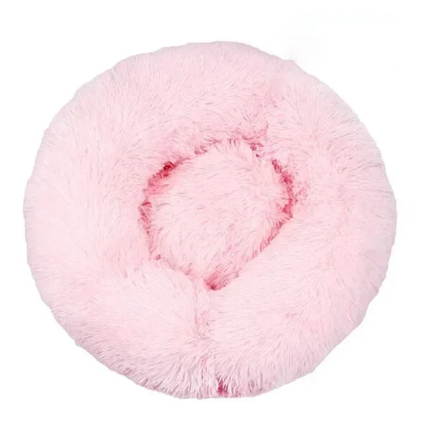 Round Plush Donut Dog Bed  Calming Sofa Bed for Cats & Dogs