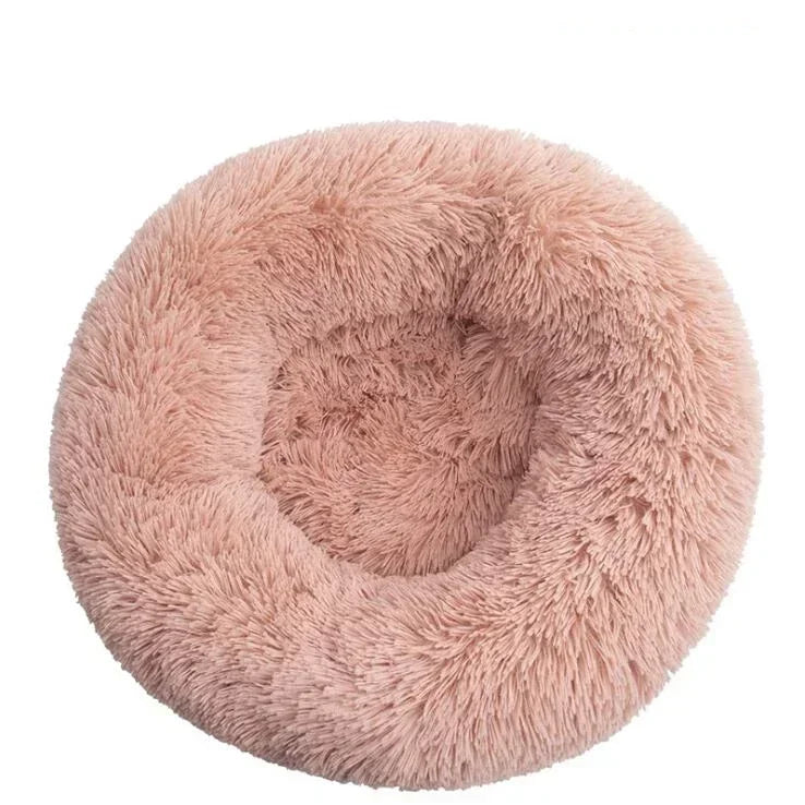 Round Plush Donut Dog Bed  Calming Sofa Bed for Cats & Dogs