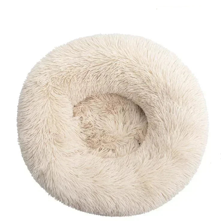 Round Plush Donut Dog Bed  Calming Sofa Bed for Cats & Dogs