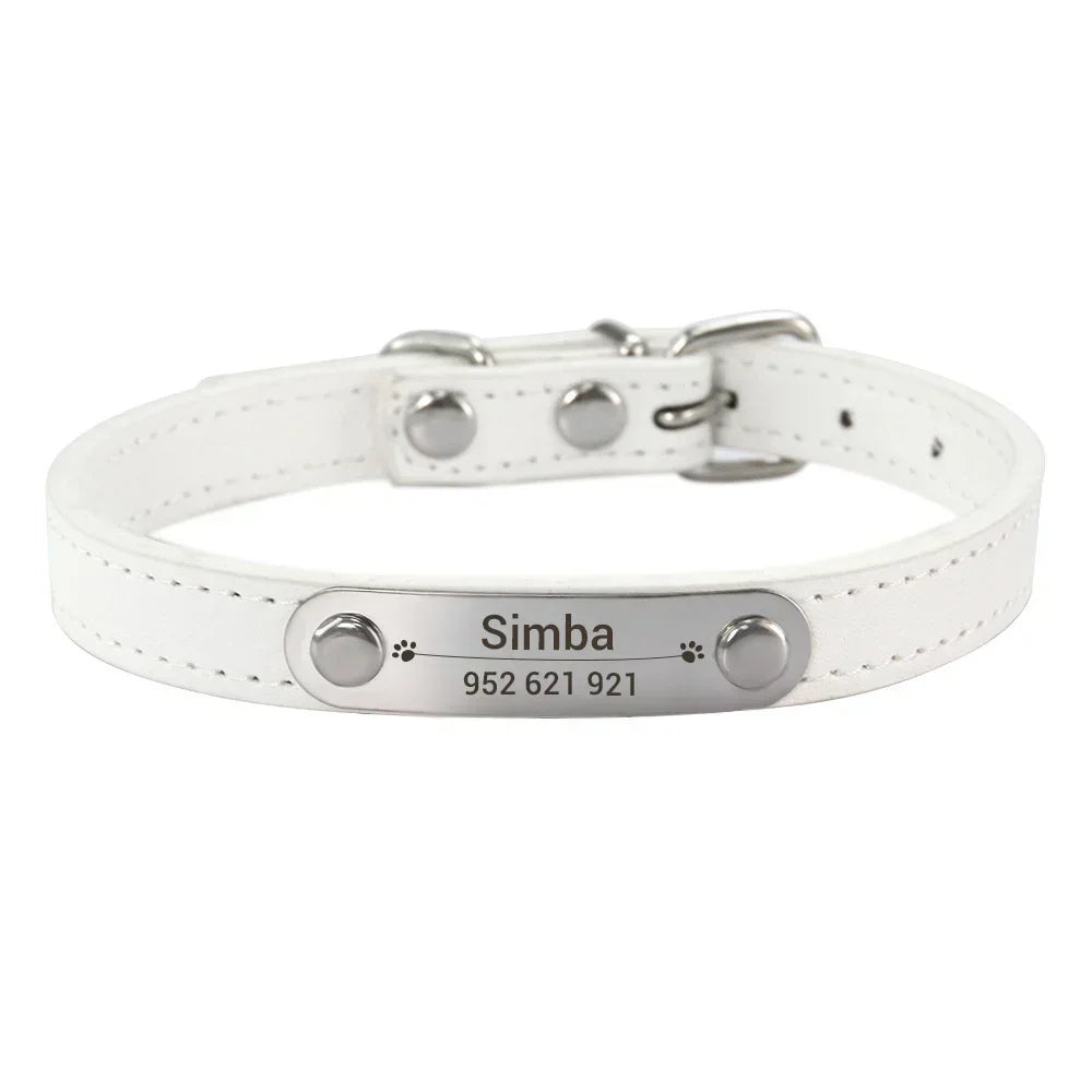 Personalized Dog & Cat Collar Engraved PU Leather ID Collar