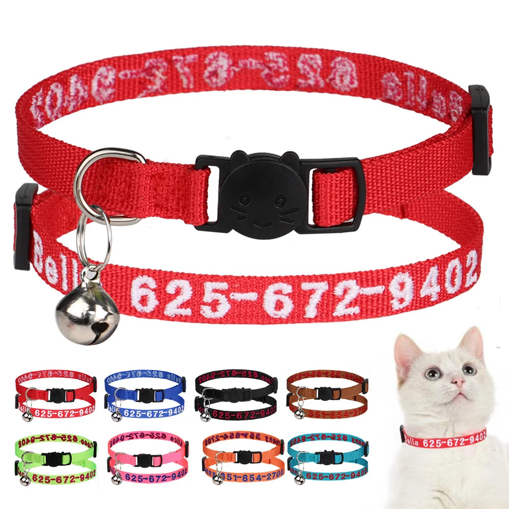 Custom Embroidered Cat & Dog Collar Adjustable Nylon ID Collar