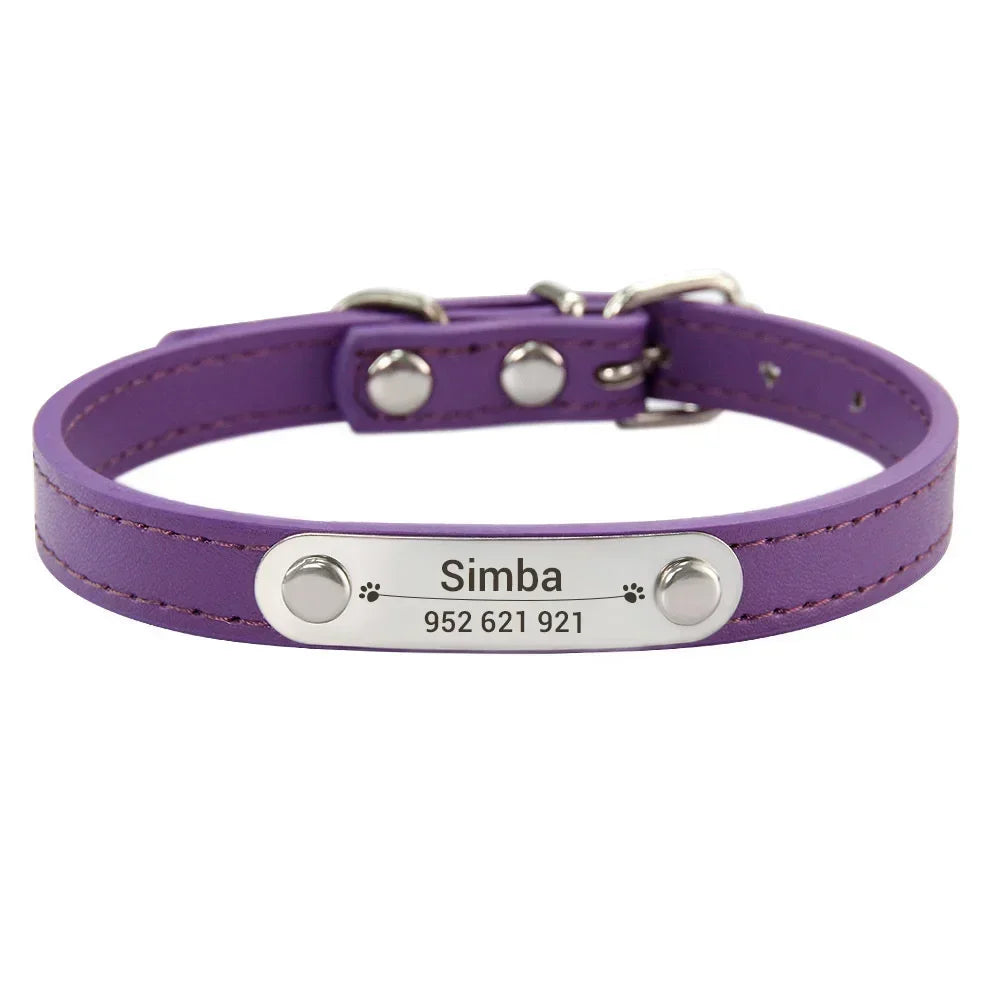 Personalized Dog & Cat Collar Engraved PU Leather ID Collar