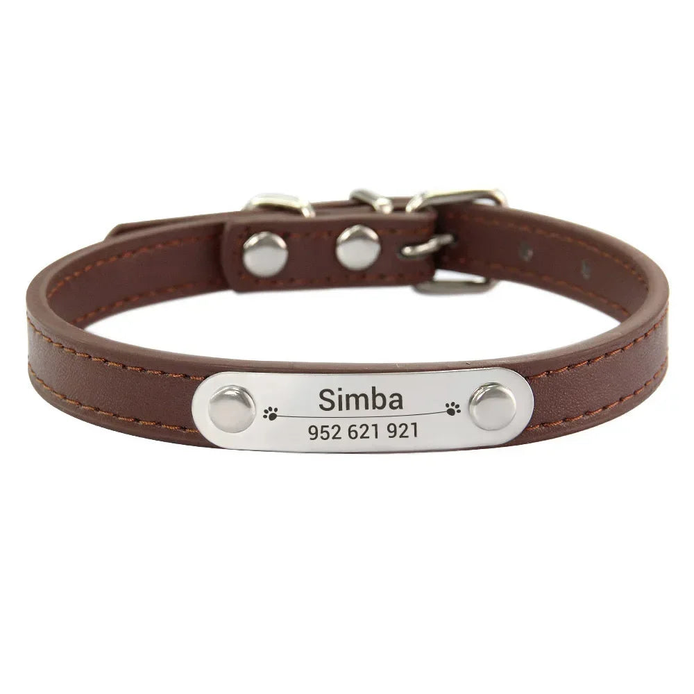 Personalized PU Leather Dog Collar Custom Name ID 16 Colors