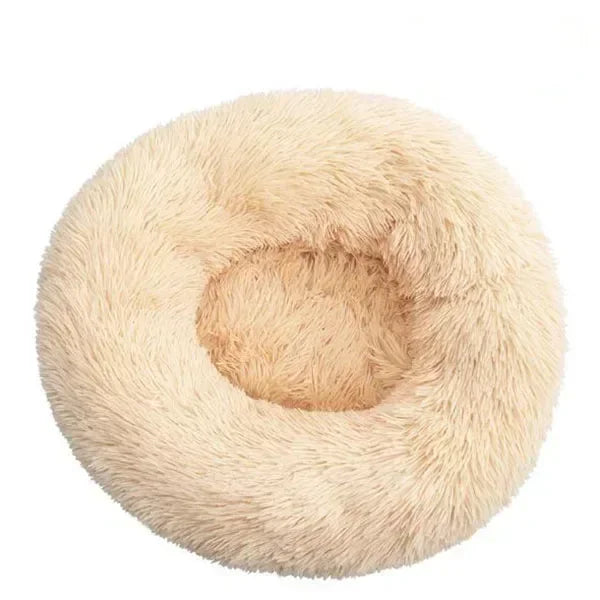 Round Plush Donut Dog Bed  Calming Sofa Bed for Cats & Dogs