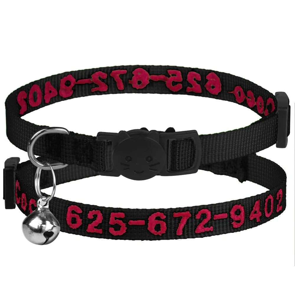 Custom Embroidered Cat & Dog Collar Adjustable Nylon ID Collar