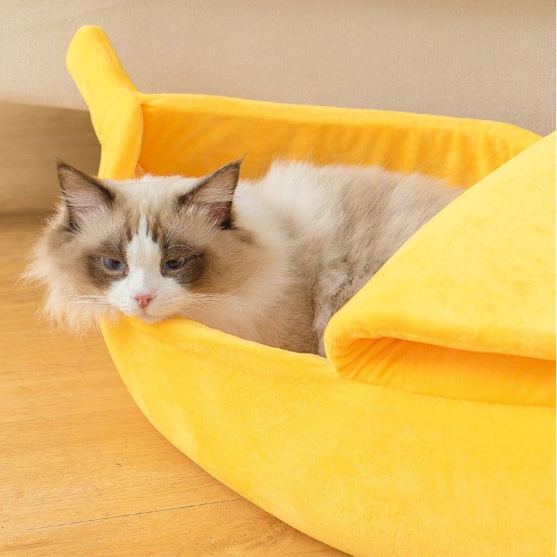 Banana-Shaped Cat Bed Cozy & Portable Pet House for Cats & Dogs