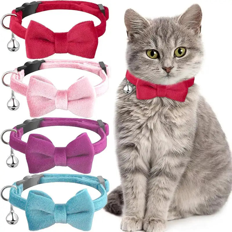 Cute Bowknot Cat Collar with Bell Adjustable Pet Collar