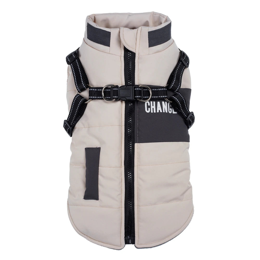 Winter Warm Dog Jacket with Harness Waterproof Pet Coat
