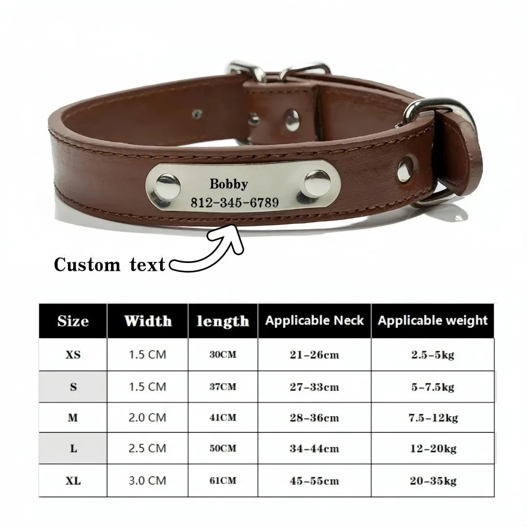 Custom Dog Collar with Engraved ID Tag Anti-Lost PU Leather