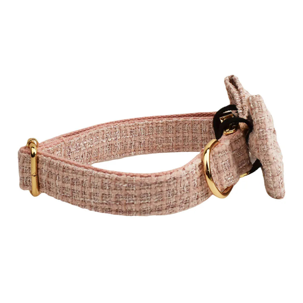 Customized Pink Velvet Dog Collar Set Engraved ID Nameplate