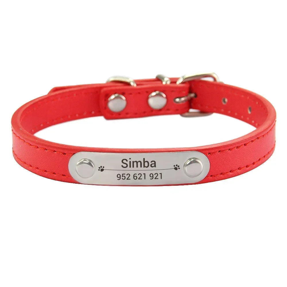Personalized Dog & Cat Collar Engraved PU Leather ID Collar