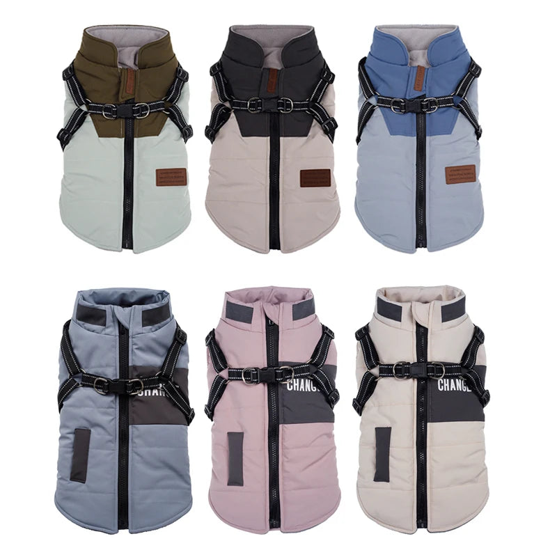 Waterproof Dog Jacket with Harness Warm Winter Pet Coat