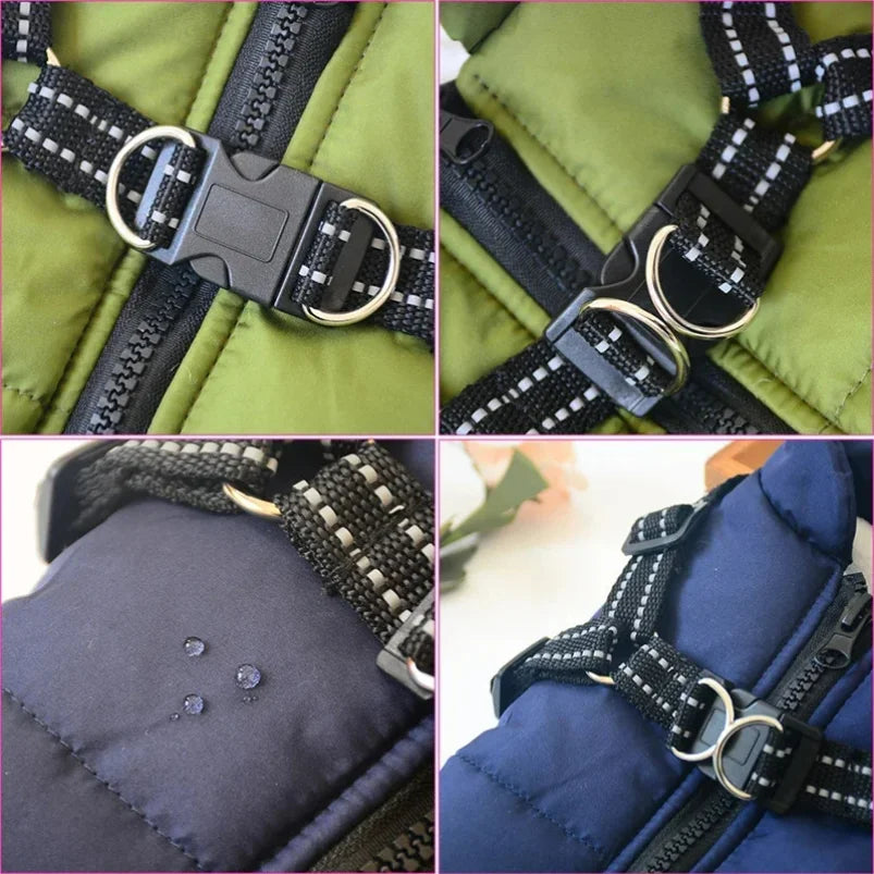 Large Dog Jacket with Harness Waterproof Winter Pet Coat