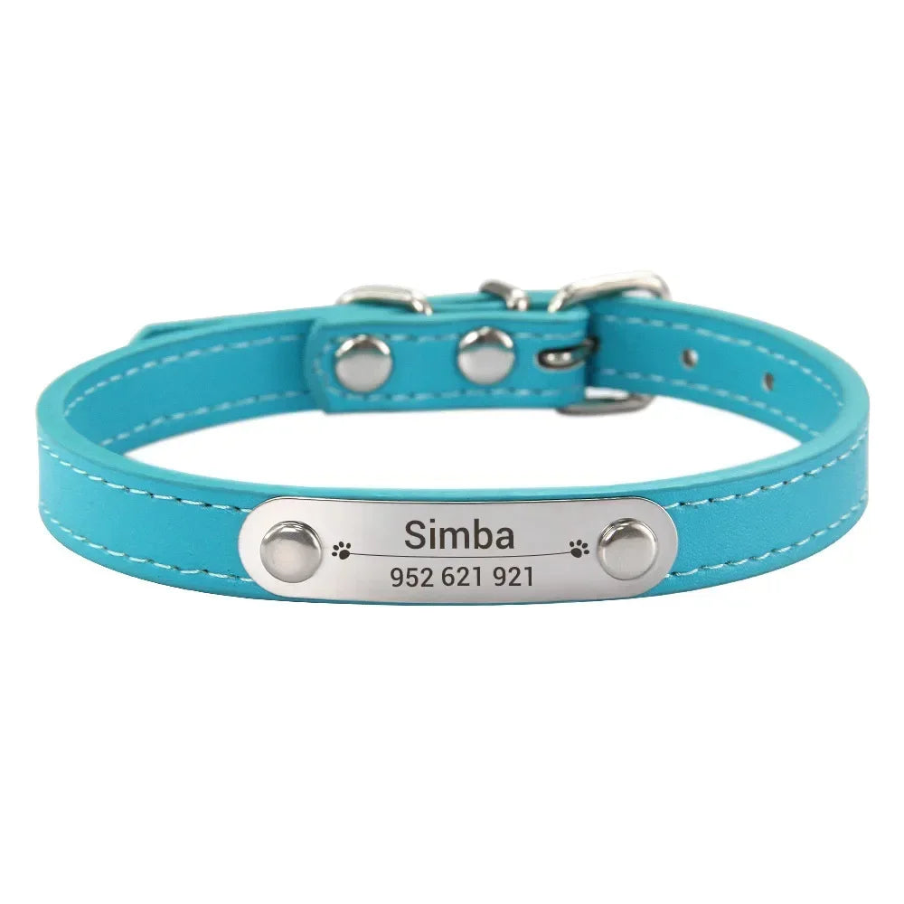 Personalized PU Leather Dog Collar Custom Name ID 16 Colors