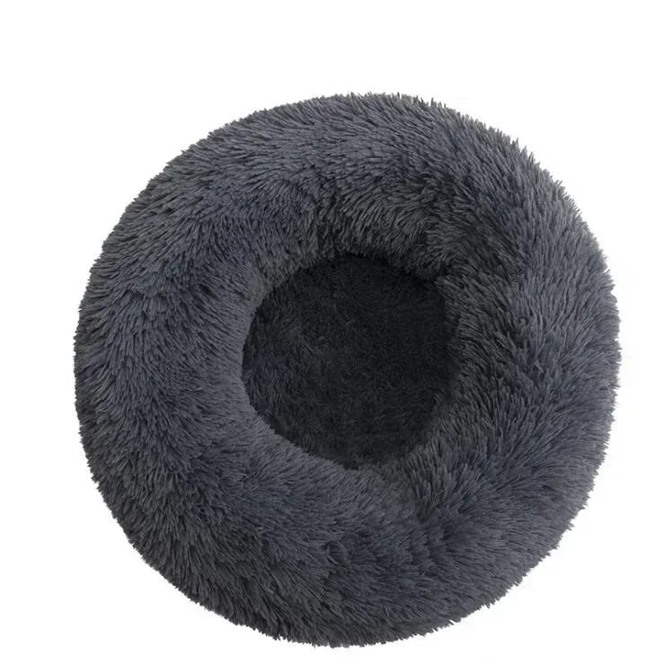 Round Plush Donut Dog Bed  Calming Sofa Bed for Cats & Dogs