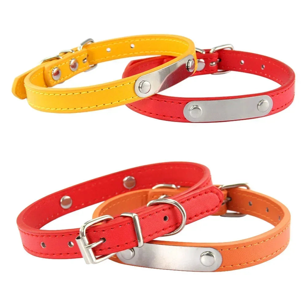Personalized Dog & Cat Collar Engraved PU Leather ID Collar