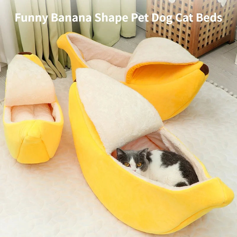 Banana-Shaped Cat Bed Cozy & Portable Pet House for Cats & Dogs