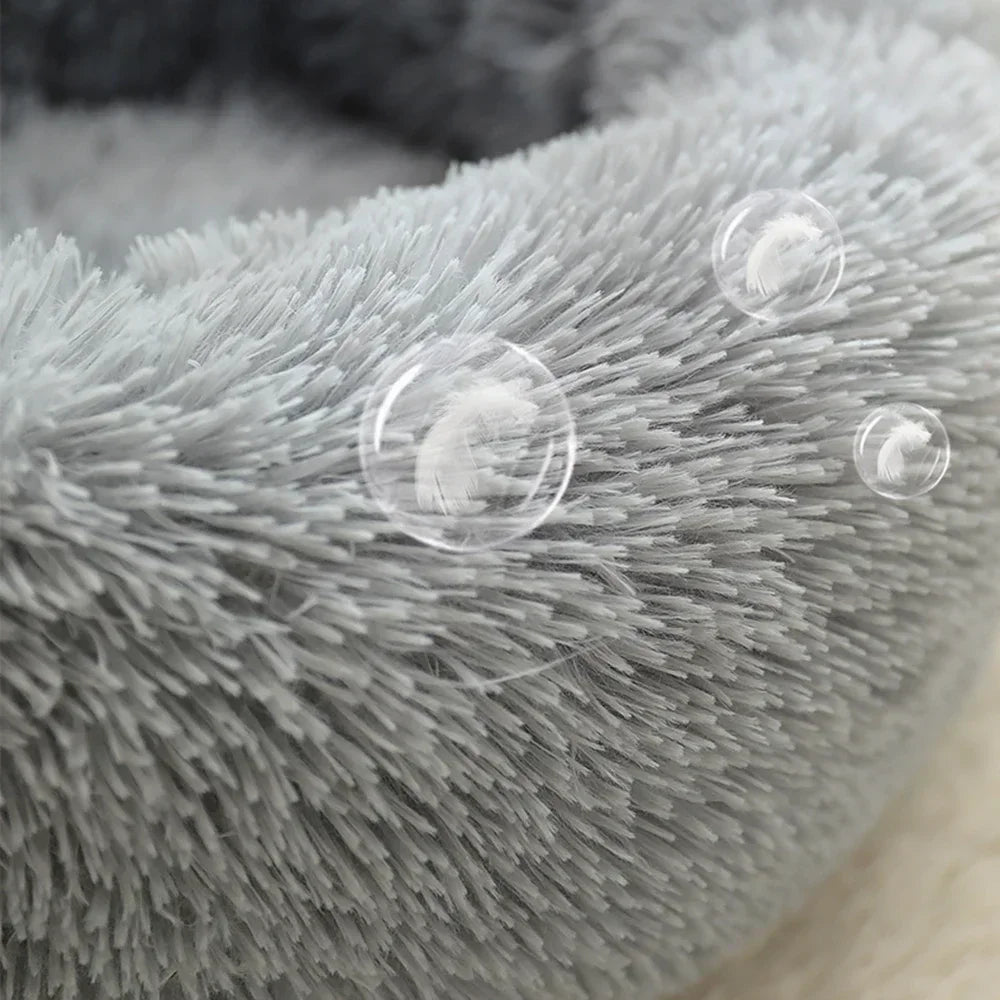 Round Plush Donut Dog Bed  Calming Sofa Bed for Cats & Dogs