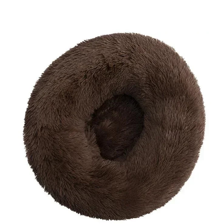 Round Plush Donut Dog Bed  Calming Sofa Bed for Cats & Dogs