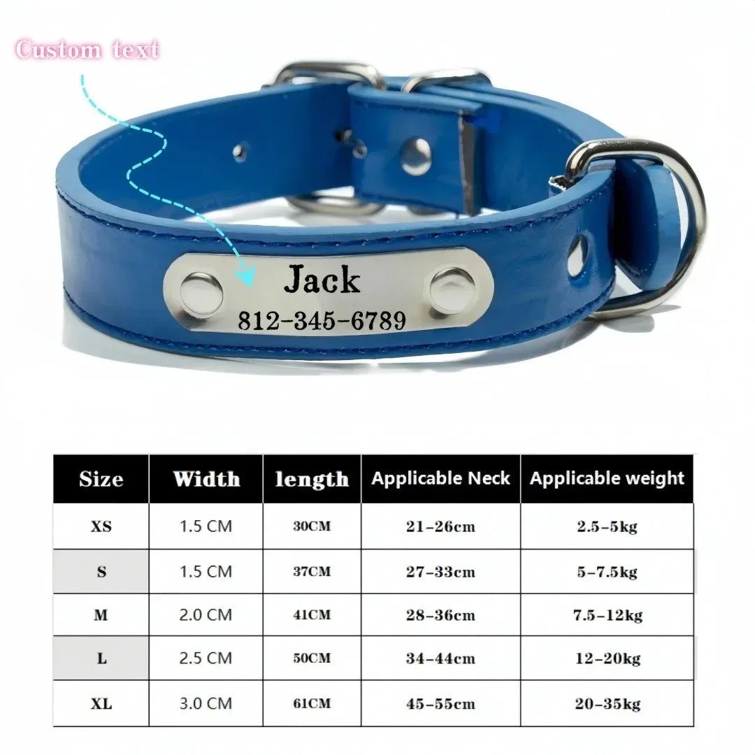 Custom Dog Collar with Engraved ID Tag Anti-Lost PU Leather