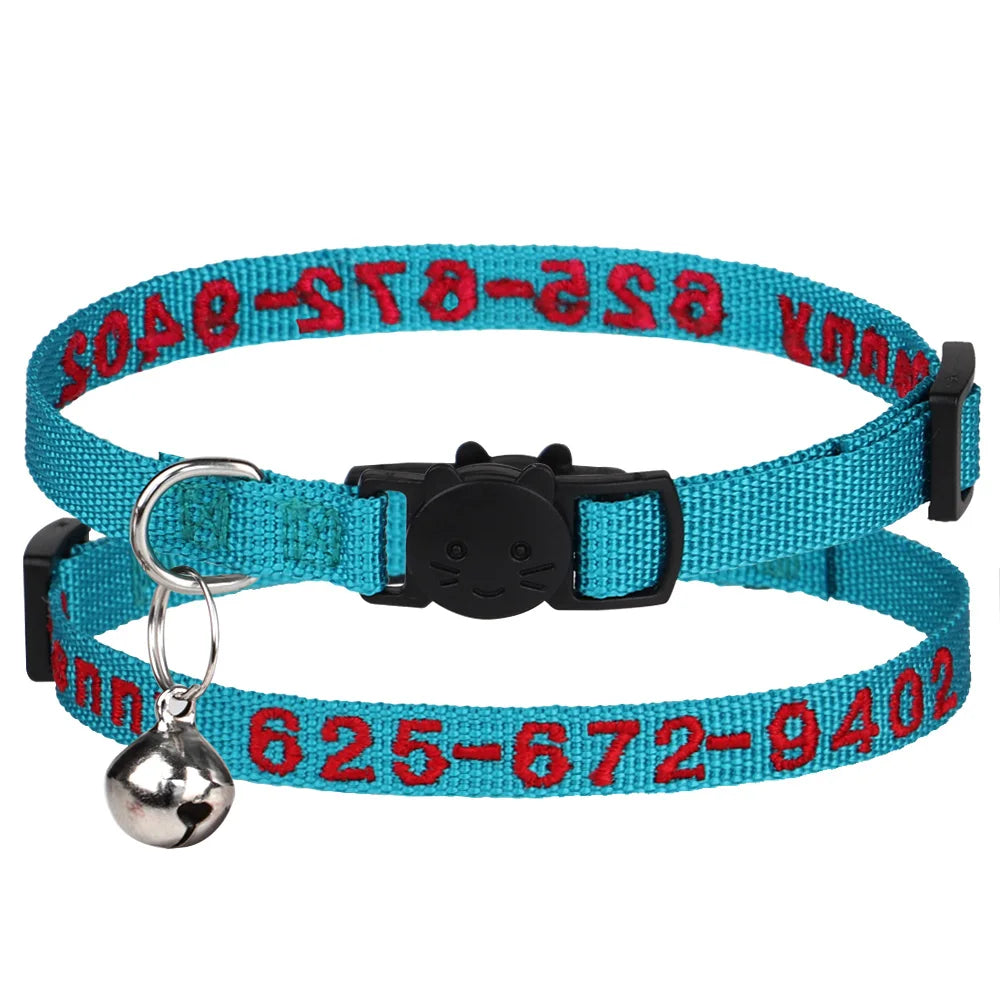 Custom Embroidered Cat & Dog Collar Adjustable Nylon ID Collar