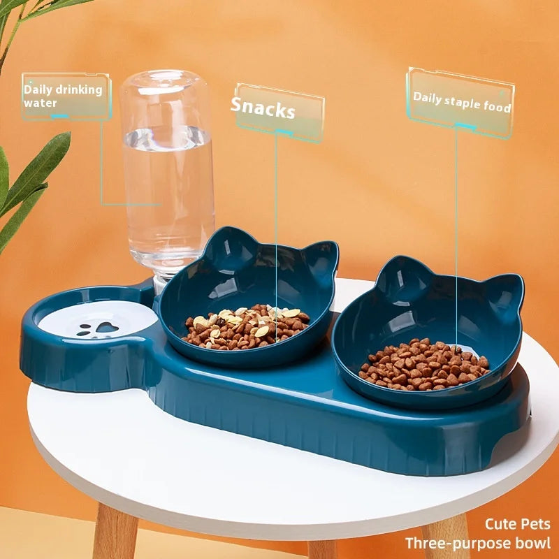 3-in-1 Pet Bowl | Tilt Diet Feeder with Gravity Water Bottle