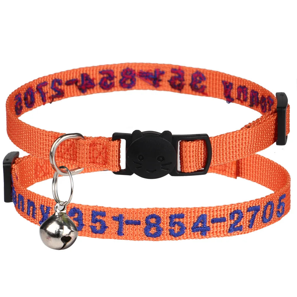 Custom Embroidered Cat & Dog Collar Adjustable Nylon ID Collar