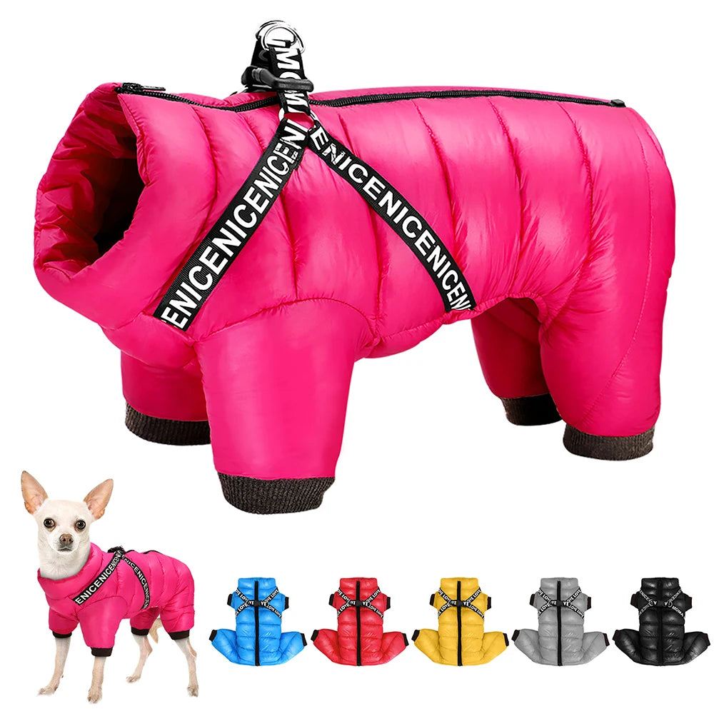 Waterproof Winter Dog Jacket with Harness Warm Pet Coat